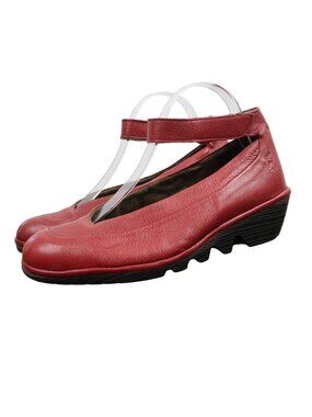 Fly London 41 US 10 Vily161fly Red Leather Mary Jane Wedge Pump Shoes Chunky